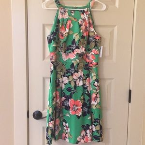 Green floral mid length dress